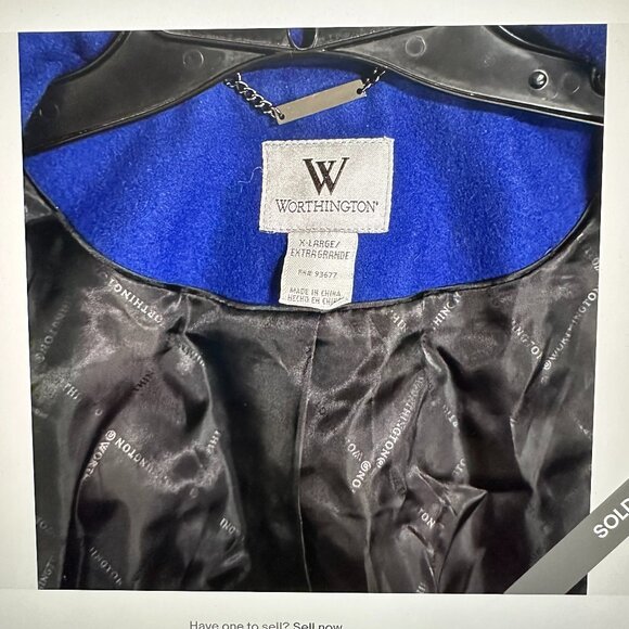 Y2K Blue Wool Worthington VTG Coat XL Corpcore Academia Classic 90 Pea-Coat BOHO - Picture 10 of 16